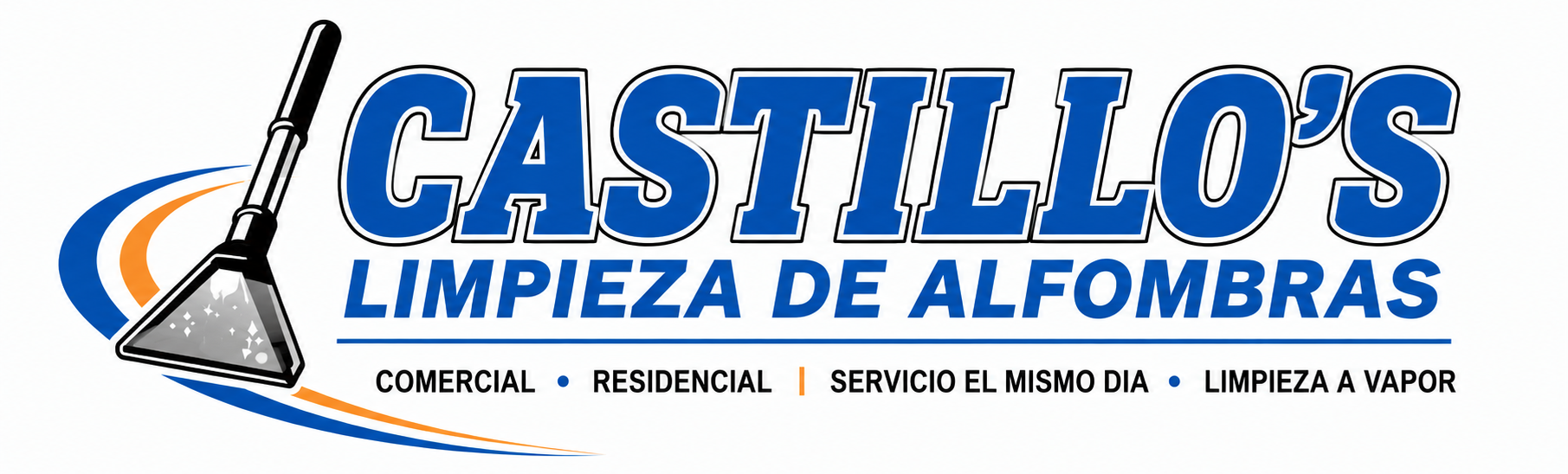 Castillo&rsquo;s Limpieza de Alfombras logo with a carpet-cleaning wand and blue text on white background