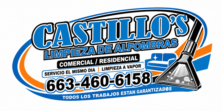 Castillo’s Impermeabilizantes logo with blue/orange roof graphic, phone number, and waterproofing services text